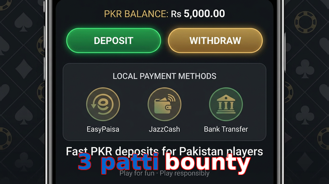 Deposit and withdrawal screen with PKR methods